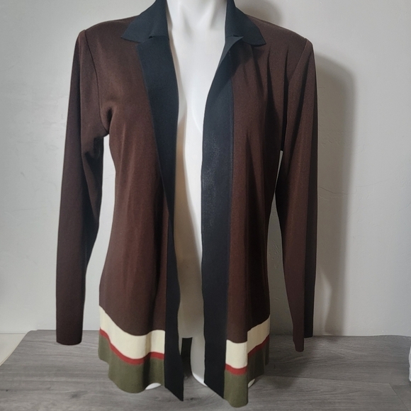 Misook Exclusively Brown Cardigan Top S Open Front Notched‎ Business Casual - Picture 1 of 11